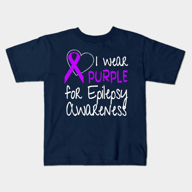 I Wear Purple For Epilepsy Awareness Ribbon design Kids T-Shirt by nikkidawn74